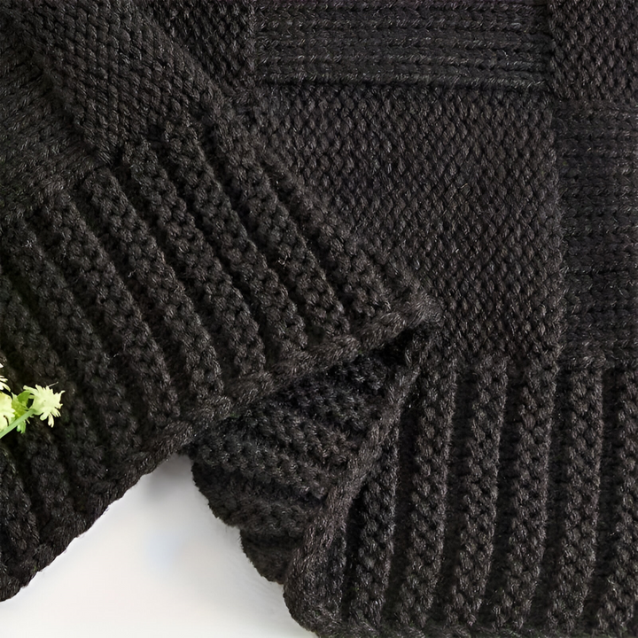 Skanto | Loomvera Plaid | Strikket Teppe Svart-Hvitt | Myk & Hudvennlig | For Alle Sider