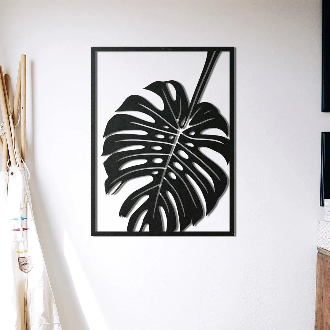 Monstera blad silhuett svart metall veggkunst 3D skulptur jernhåndverk veggdekorasjon for stue spisestue kreativ boligdisk | Skanto