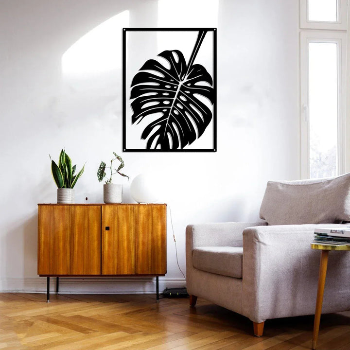 Monstera blad silhuett svart metall veggkunst 3D skulptur jernhåndverk veggdekorasjon for stue spisestue kreativ boligdisk | Skanto