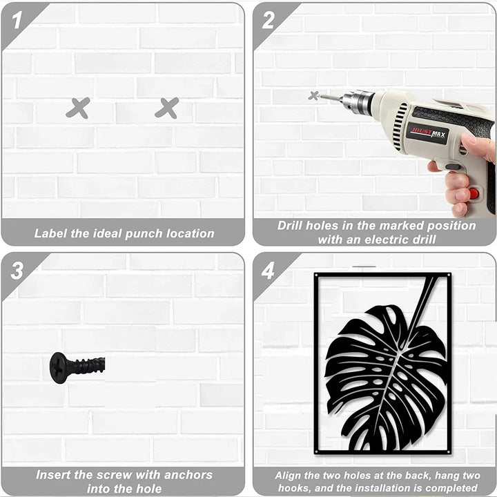 Monstera blad silhuett svart metall veggkunst 3D skulptur jernhåndverk veggdekorasjon for stue spisestue kreativ boligdisk | Skanto