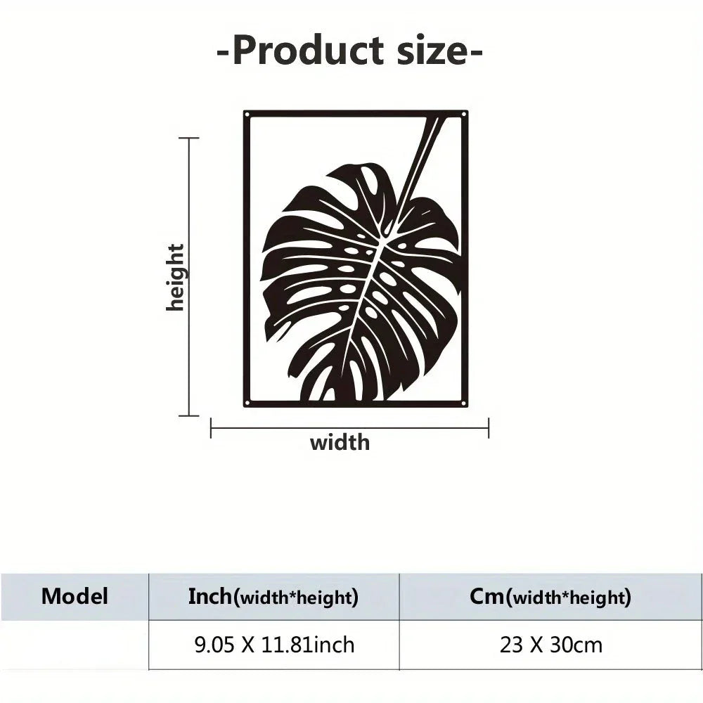 Monstera blad silhuett svart metall veggkunst 3D skulptur jernhåndverk veggdekorasjon for stue spisestue kreativ boligdisk | Skanto