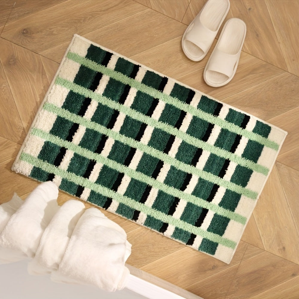 Skanto | Mos grønne geometriske flock bade matte