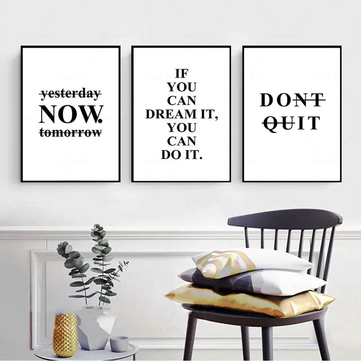 Motivasjonsord Veggkunst Finkunst Lærredstrykk Svart & Hvitt Inspirerende Sitater Plakat For Stue Soverom Kontor Kunstdekorasjon | Skanto