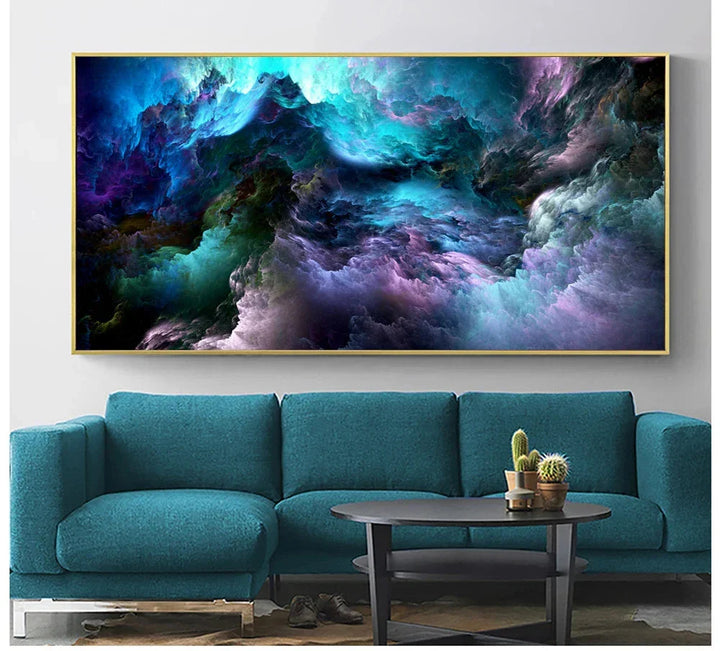 Mystiske Alien Skystoffer Veggkunst Fine Art Lerretstrykk Livlig Blå Lilla Abstrakt Bilde For Stue Soverom Inspirerende Innredning | Skanto