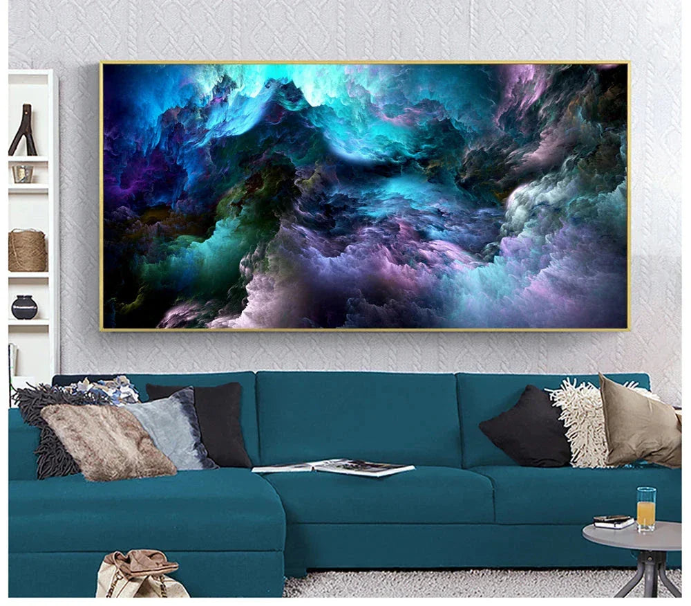 Mystiske Alien Skystoffer Veggkunst Fine Art Lerretstrykk Livlig Blå Lilla Abstrakt Bilde For Stue Soverom Inspirerende Innredning | Skanto