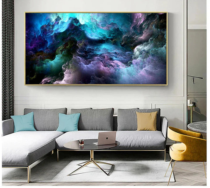 Mystiske Alien Skystoffer Veggkunst Fine Art Lerretstrykk Livlig Blå Lilla Abstrakt Bilde For Stue Soverom Inspirerende Innredning | Skanto