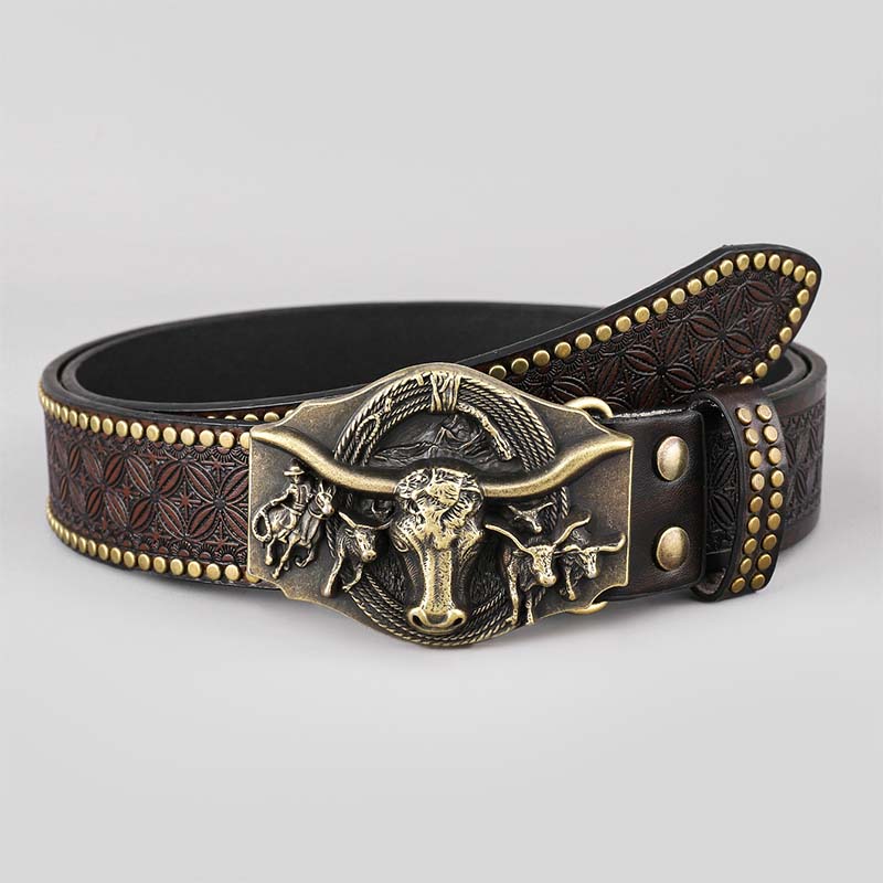 Skanto | Retro Punk Prægede Western Denim Belte