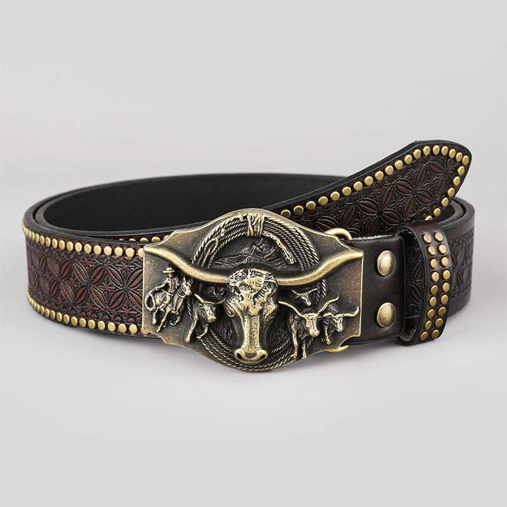 Skanto | Retro Punk Prægede Western Denim Belte
