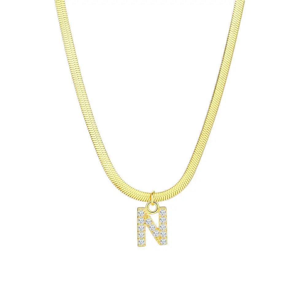 Skanto | Delikat Diamant Bokstav Initial Herringbone Halskjede