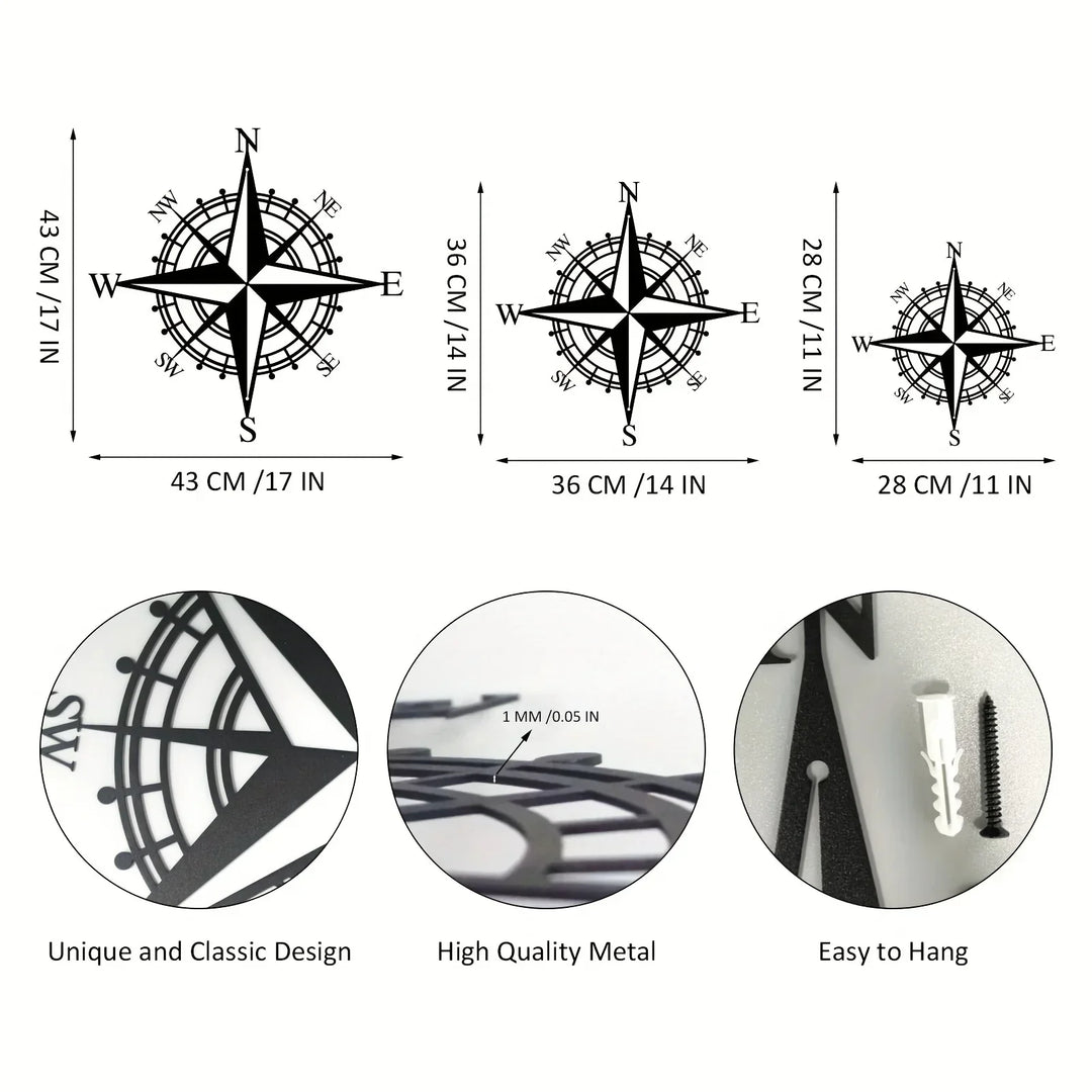 Nautisk Kompass Rose Jern Kunst Veggkunst 3D Metall Skulpturert Veggdekorasjon For Stue Spisestue Kreativ Moderne Nordisk Hjemme Kontor Dekor | Skanto