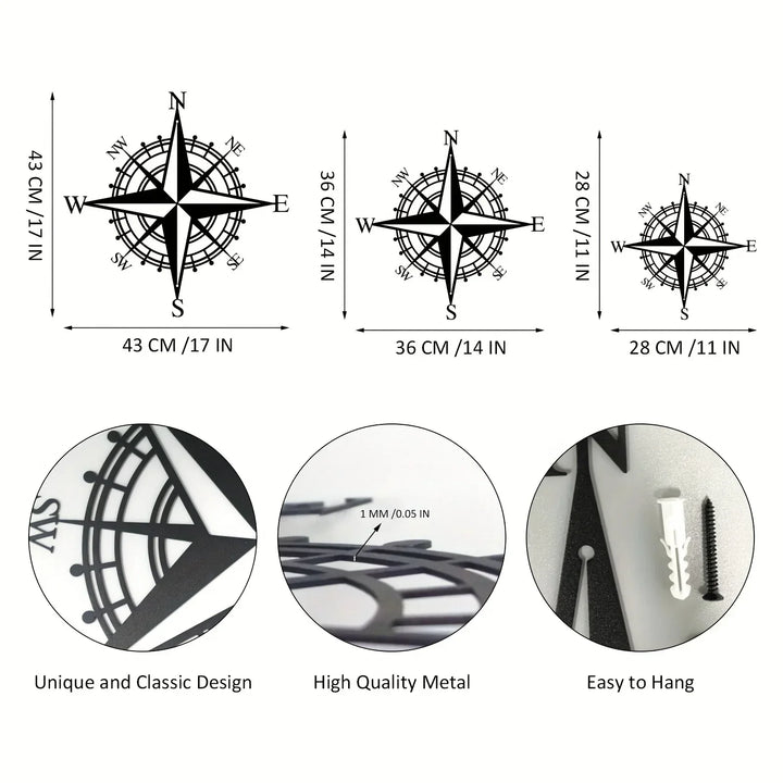 Nautisk Kompassrose Jern Kunst Veggkunst 3D Metall Skulptur Veggdekorasjon For Stue Spisestue Kreativ Moderne Nordisk Hjem Kontor Dekor | Skanto