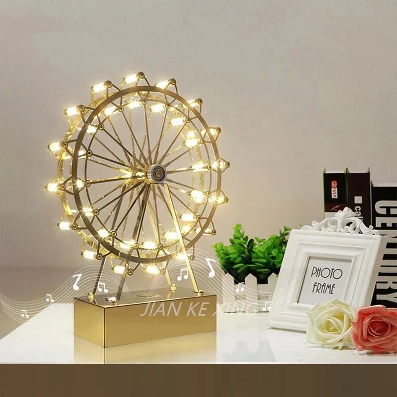 LED Ferris Wheel Skrivebord Lampe, Dekorativ Belysning med Musikkfunksjon, Retro Skrivebord Lys for Hjem | Skanto