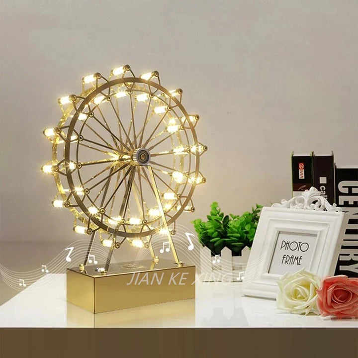LED Ferris Wheel Skrivebord Lampe, Dekorativ Belysning med Musikkfunksjon, Retro Skrivebord Lys for Hjem | Skanto