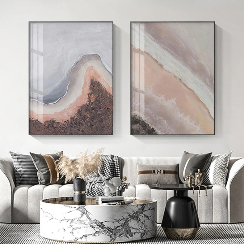 Nøytrale nyanser Rosa Abstrakt Havstrand Veggkunst Fine Art Lerret Trykk Minimalistiske Bilder For Stue Soveroms Kunst Dekor | Skanto