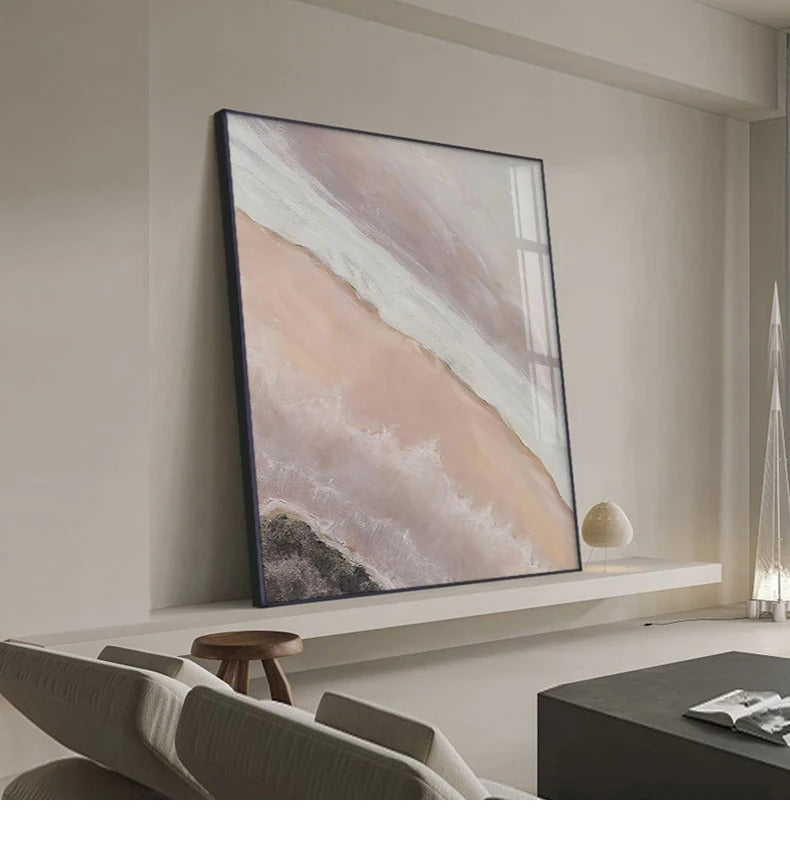 Nøytrale nyanser Rosa Abstrakt Havstrand Veggkunst Fine Art Lerret Trykk Minimalistiske Bilder For Stue Soveroms Kunst Dekor | Skanto