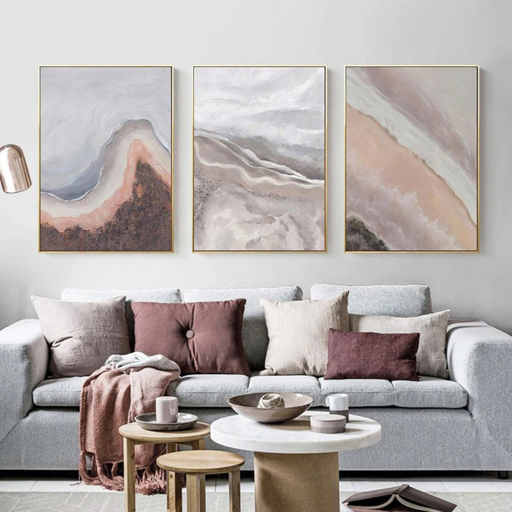Nøytrale nyanser Rosa Abstrakt Havstrand Veggkunst Fine Art Lerret Trykk Minimalistiske Bilder For Stue Soveroms Kunst Dekor | Skanto