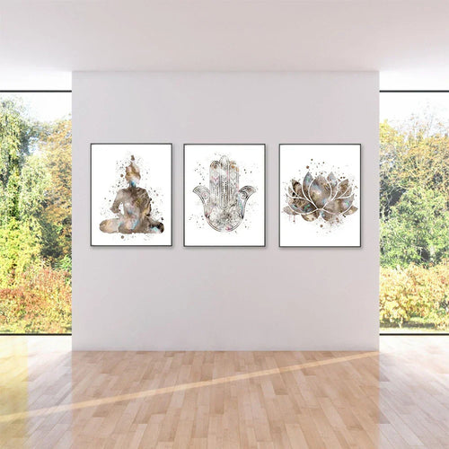 Neutrale farger Minimalistiske meditasjonsplakater veggkunst Fin kunst lerretsutskrifter lotusblomst Buddha bilder for yoga studio soverom stue kunstdekorasjon | Skanto