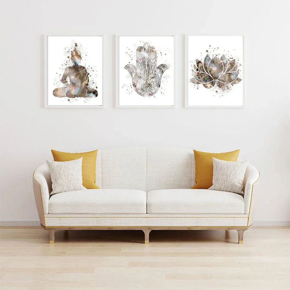 Neutrale farger Minimalistiske meditasjonsplakater veggkunst Fin kunst lerretsutskrifter lotusblomst Buddha bilder for yoga studio soverom stue kunstdekorasjon | Skanto