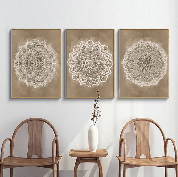 Nøytrale farger Rustikale Mandala Plakat Fine Art Lerretstrykk Veggkunst Bilder For Stue Soverom Kunst For Salong Spa Butikk Veggdekorasjon | Skanto