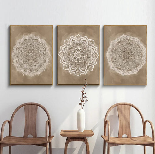 Nøytrale farger Rustikale Mandala Plakat Fine Art Lerretstrykk Veggkunst Bilder For Stue Soverom Kunst For Salong Spa Butikk Veggdekorasjon | Skanto