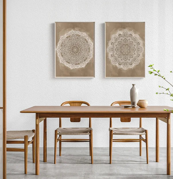 Nøytrale farger Rustikale Mandala Plakat Fine Art Lerretstrykk Veggkunst Bilder For Stue Soverom Kunst For Salong Spa Butikk Veggdekorasjon | Skanto
