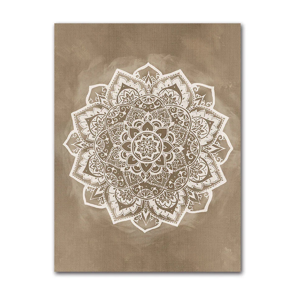 Nøytrale farger Rustikale Mandala Plakat Fine Art Lerretstrykk Veggkunst Bilder For Stue Soverom Kunst For Salong Spa Butikk Veggdekorasjon | Skanto
