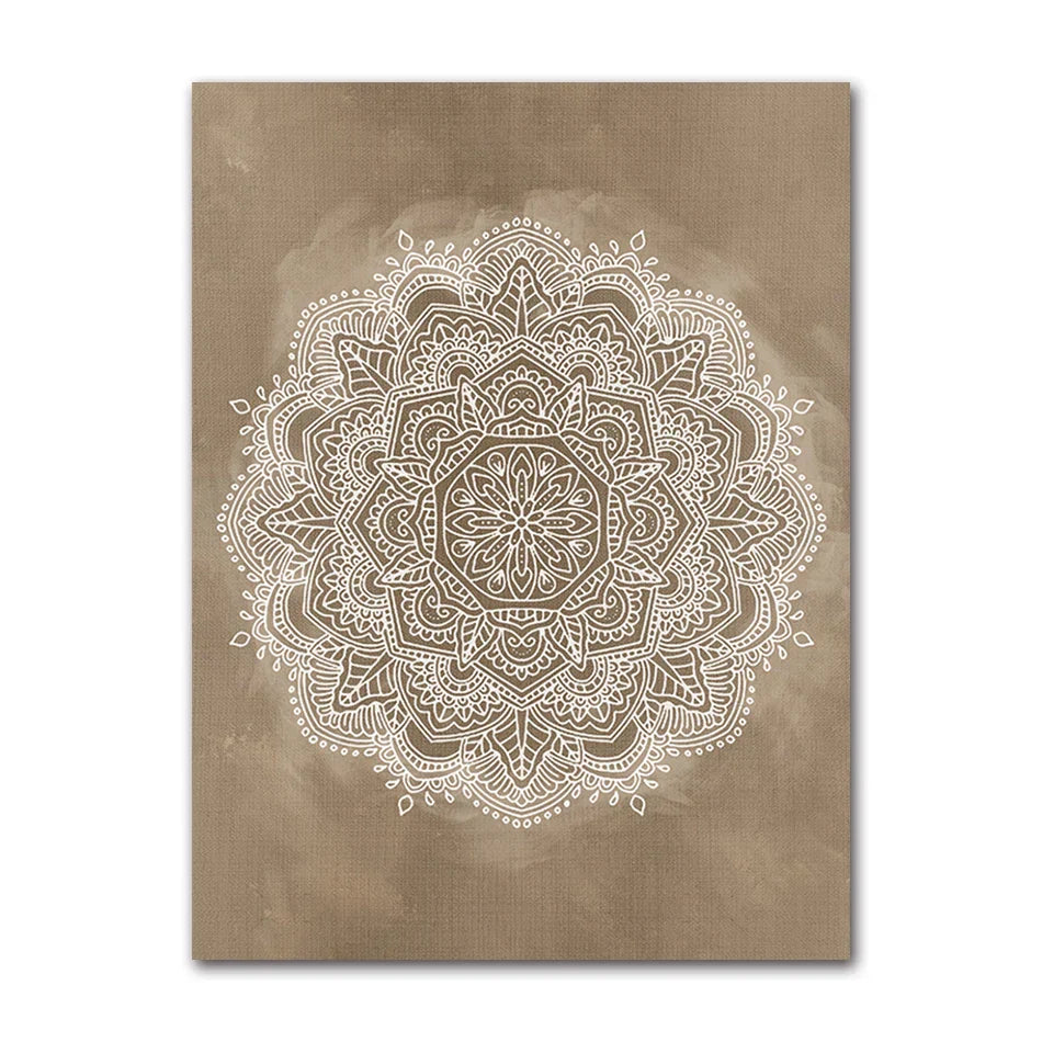 Nøytrale farger Rustikale Mandala Plakat Fine Art Lerretstrykk Veggkunst Bilder For Stue Soverom Kunst For Salong Spa Butikk Veggdekorasjon | Skanto