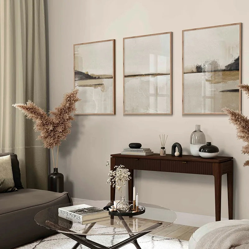 Minimalist Abstrakt Landskap Veggkunst Nøytrale Farger Kunstneriske Lerretsutskrifter Beige/Svart Bilder For Stue, Soverom, Kunst For Contemporary Interiører | Skanto