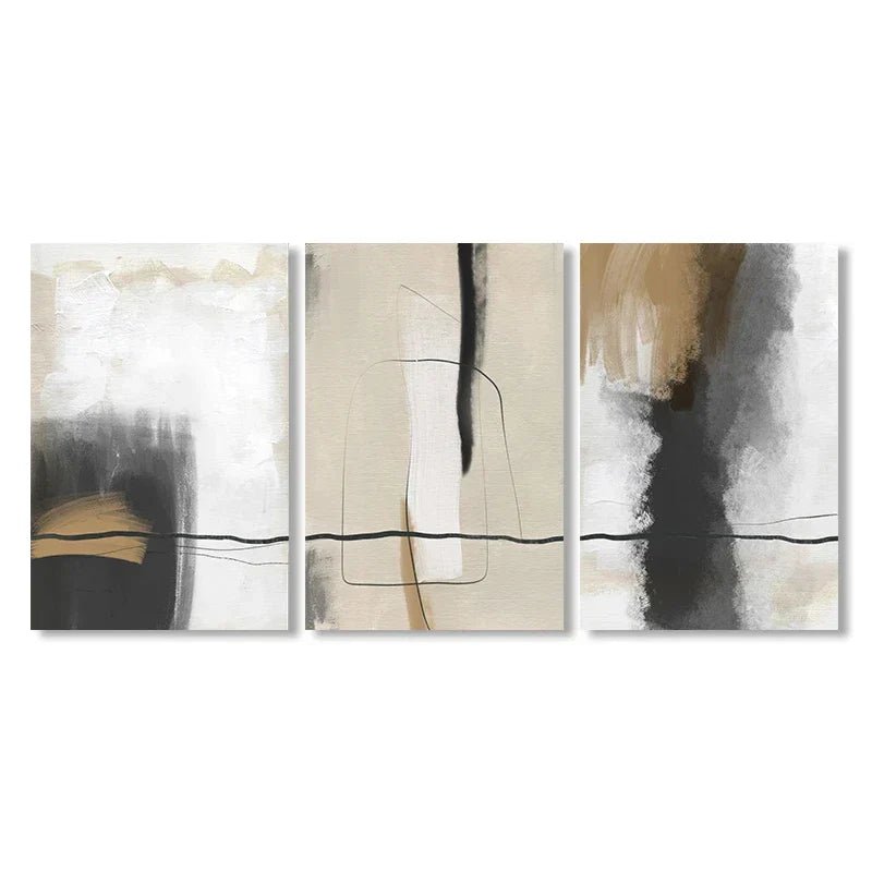 Beige Grå Sort Skandinavisk Abstrakt Veggkunst Fine Art Lerretstrykk Beige Grå Bilder For Minimalistisk Stuekunst For Samtidsinteriør | Skanto