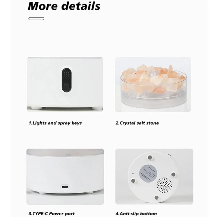 Skanto | Salt Lampe Diffuser - USB Ultrasonic Essensiell Olje Luftfukter med Himalaya Saltkrystaller & Nattlys