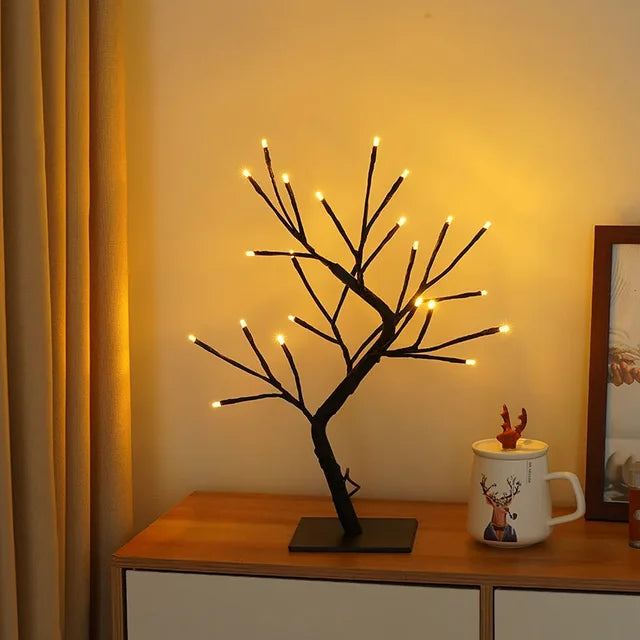 LED Tre Bordlampe – Romantisk Dekorativ Lys, Varmt Lys, Perfekt for Stue og Soverom | Skanto