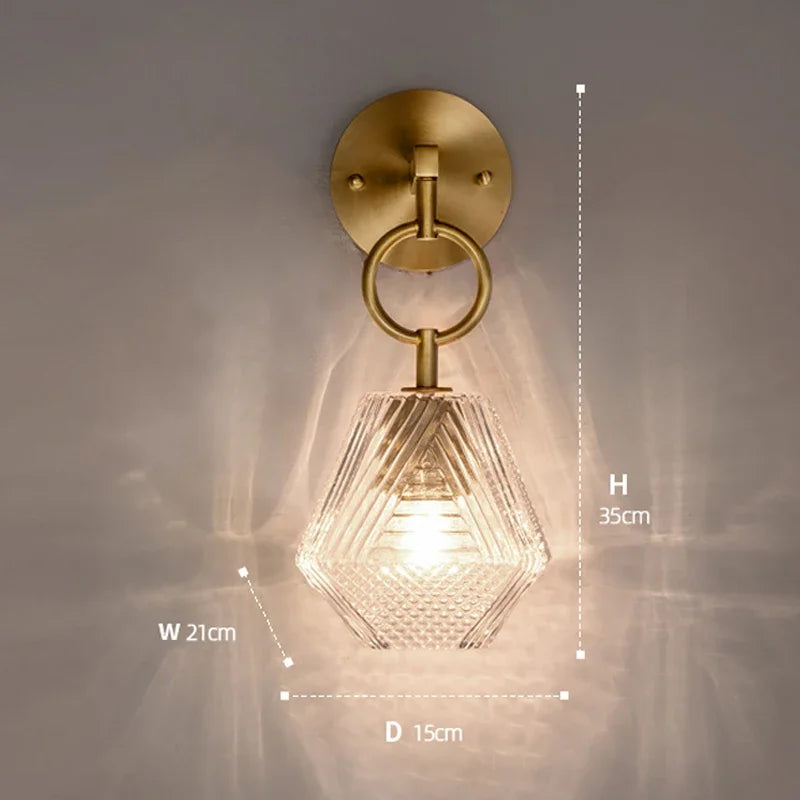 Moderne Glass Vegglampe i Vintage Stil - Vegglampe laget av Messing og Glass | Skanto