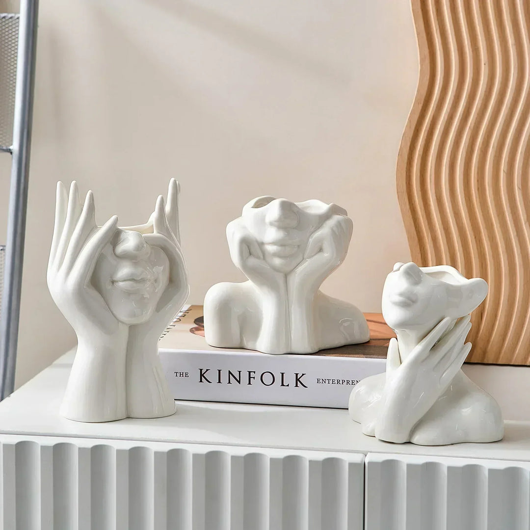 "Unik og Moderne Keramikkvase, Dekorativ Blomsterkruvase for Stue og Kontor" | Skanto
