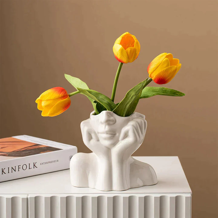 "Unik og Moderne Keramikkvase, Dekorativ Blomsterkruvase for Stue og Kontor" | Skanto