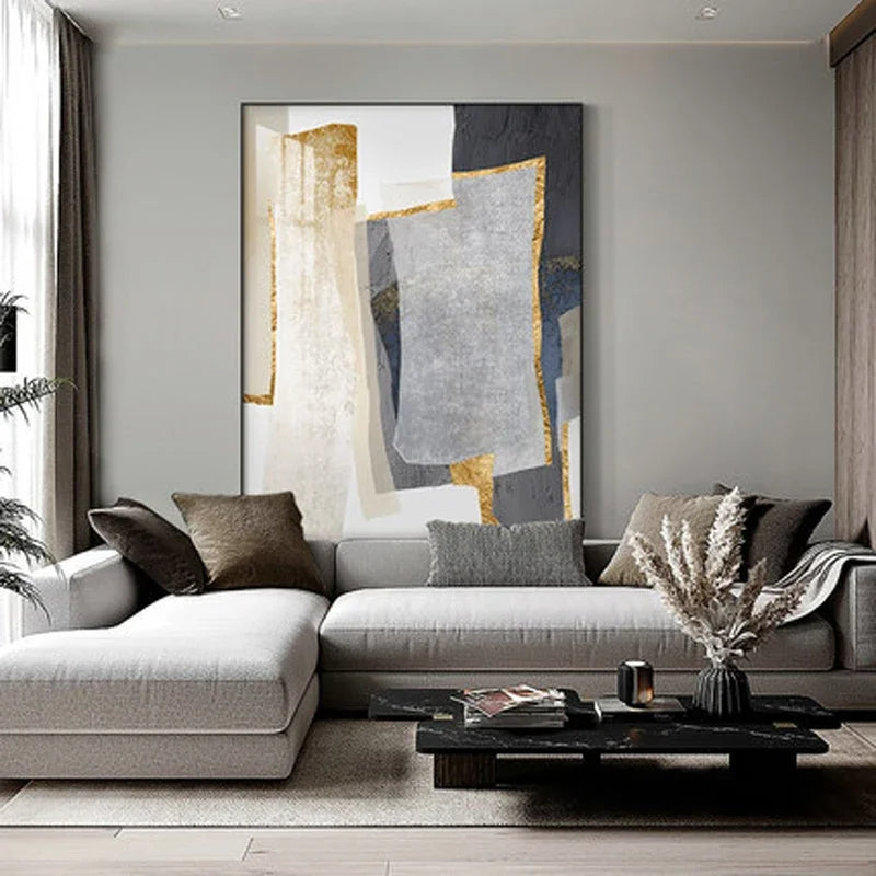 Nordisk Abstrakt Geomorfisk Nøytrale Farger Gylden Beige Grå Veggkunst Fine Art Lærrede Utskrifter Bilder For Moderne Leilighet Stue Dekor | Skanto