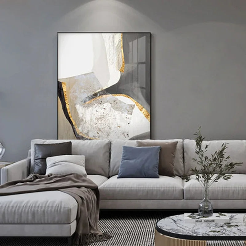 Nordisk Abstrakt Geomorfisk Nøytrale Farger Gylden Beige Grå Veggkunst Fine Art Lærrede Utskrifter Bilder For Moderne Leilighet Stue Dekor | Skanto