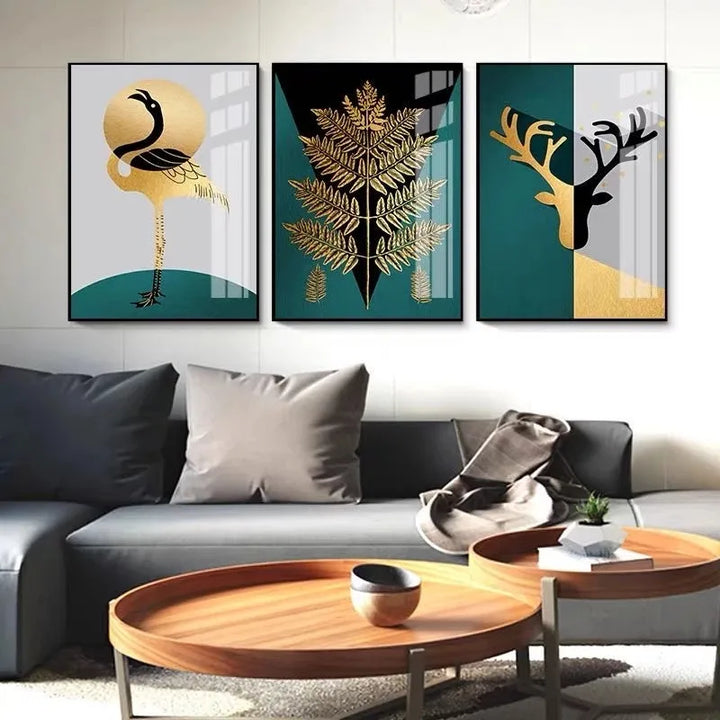 Nordisk Abstrakt Gylden Bjeffer Rein Flamingo Veggkunst Fine Art Lerretstrykk Bilder For Moderne Leilighet Stue Spisestue Kunst Dekor | Skanto