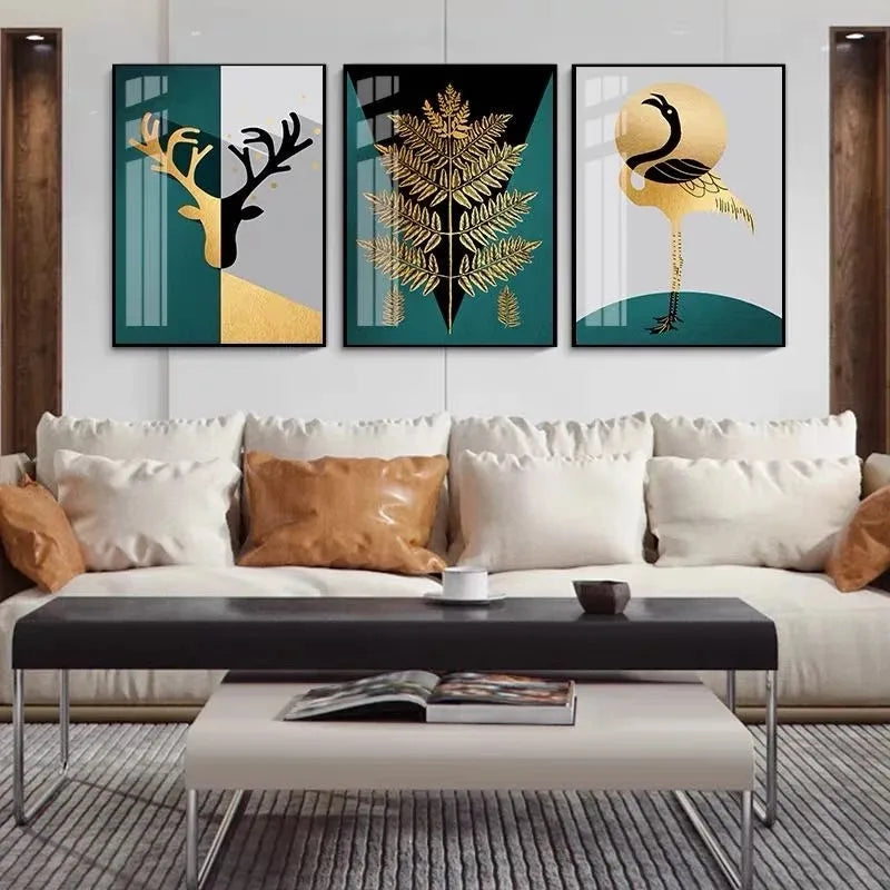 Nordisk Abstrakt Gylden Bjeffer Rein Flamingo Veggkunst Fine Art Lerretstrykk Bilder For Moderne Leilighet Stue Spisestue Kunst Dekor | Skanto