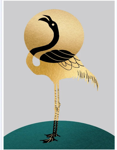 Nordisk Abstrakt Gylden Bjeffer Rein Flamingo Veggkunst Fine Art Lerretstrykk Bilder For Moderne Leilighet Stue Spisestue Kunst Dekor | Skanto