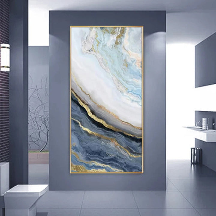 Nordic Aqua Blå Grønn Gylden Flytende Marmor Trykk Vegg Kunst Fine Art Lerret Utskrifter Bilder For Luksus Stue Foyer Hotellrom Dekor | Skanto