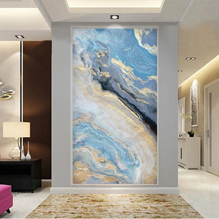Nordic Aqua Blå Grønn Gylden Flytende Marmor Trykk Vegg Kunst Fine Art Lerret Utskrifter Bilder For Luksus Stue Foyer Hotellrom Dekor | Skanto