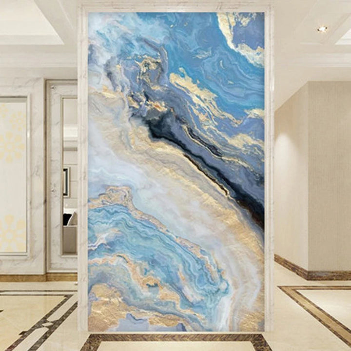 Nordic Aqua Blå Grønn Gylden Flytende Marmor Trykk Vegg Kunst Fine Art Lerret Utskrifter Bilder For Luksus Stue Foyer Hotellrom Dekor | Skanto