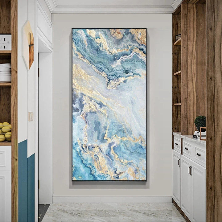 Nordic Aqua Blå Grønn Gylden Flytende Marmor Trykk Vegg Kunst Fine Art Lerret Utskrifter Bilder For Luksus Stue Foyer Hotellrom Dekor | Skanto