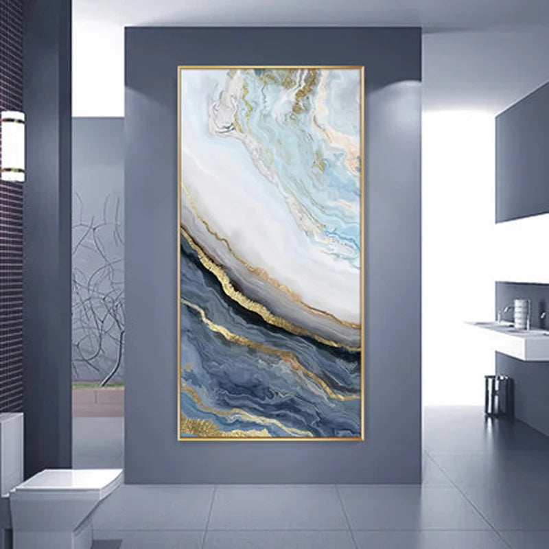 Nordic Aqua Blå Grønn Gylden Flytende Marmor Trykk Vegg Kunst Fine Art Lerret Utskrifter Bilder For Luksus Stue Foyer Hotellrom Dekor | Skanto