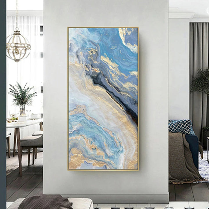 Nordic Aqua Blå Grønn Gylden Flytende Marmor Trykk Vegg Kunst Fine Art Lerret Utskrifter Bilder For Luksus Stue Foyer Hotellrom Dekor | Skanto