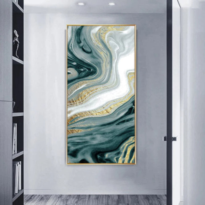 Nordic Aqua Blå Grønn Gylden Flytende Marmor Trykk Vegg Kunst Fine Art Lerret Utskrifter Bilder For Luksus Stue Foyer Hotellrom Dekor | Skanto
