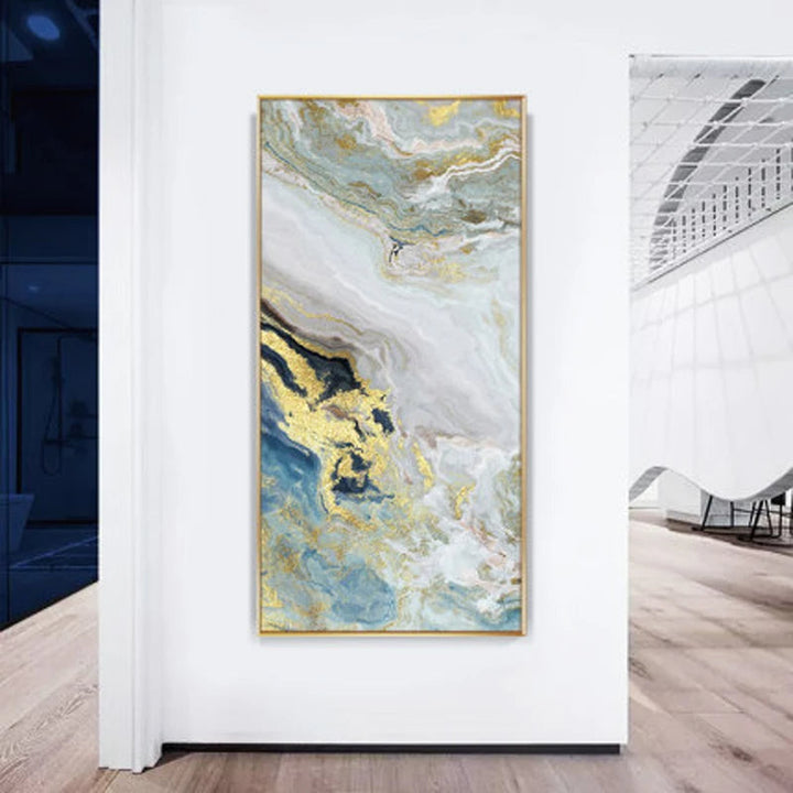 Nordic Aqua Blå Grønn Gylden Flytende Marmor Trykk Vegg Kunst Fine Art Lerret Utskrifter Bilder For Luksus Stue Foyer Hotellrom Dekor | Skanto