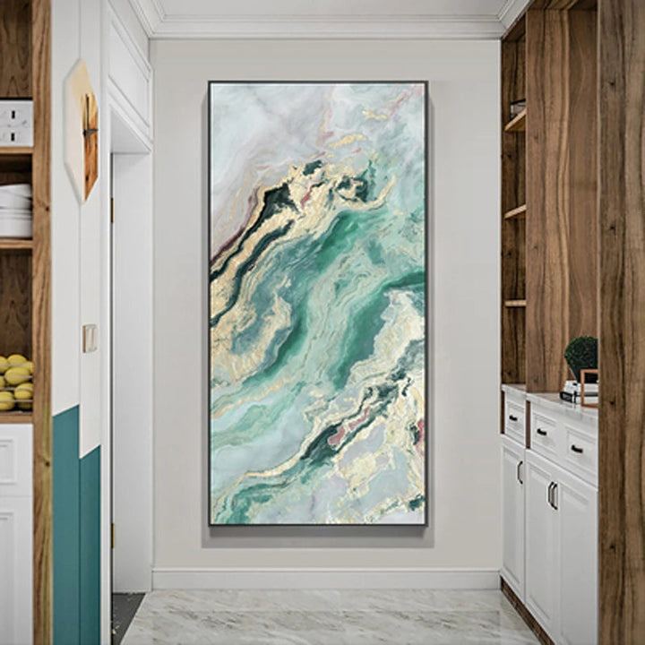Nordic Aqua Blå Grønn Gylden Flytende Marmor Trykk Vegg Kunst Fine Art Lerret Utskrifter Bilder For Luksus Stue Foyer Hotellrom Dekor | Skanto