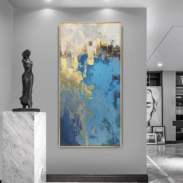 Nordic Aqua Blå Grønn Gylden Flytende Marmor Trykk Vegg Kunst Fine Art Lerret Utskrifter Bilder For Luksus Stue Foyer Hotellrom Dekor | Skanto