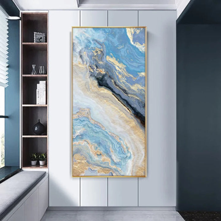 Nordic Aqua Blå Grønn Gylden Flytende Marmor Trykk Vegg Kunst Fine Art Lerret Utskrifter Bilder For Luksus Stue Foyer Hotellrom Dekor | Skanto